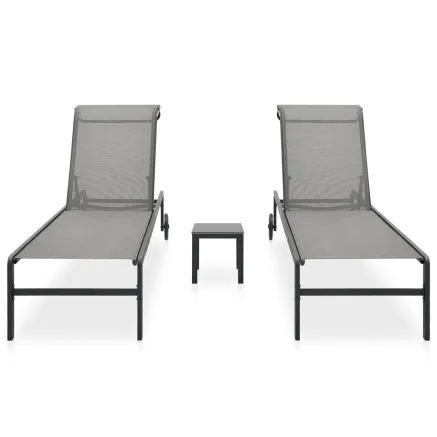 Chaises longues lot de 2 avec table Textilène et acier 2
