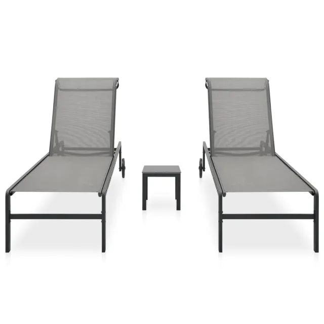 Chaises longues lot de 2 avec table Textilène et acier
