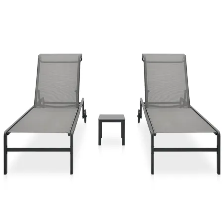 Chaises longues lot de 2 avec table Textilène et acier