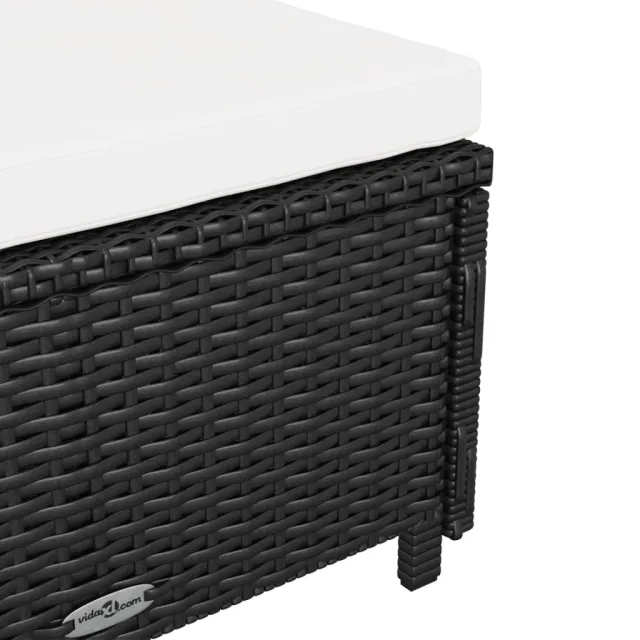 Chaise longue avec coussin blanc crème Résine tressée Noir