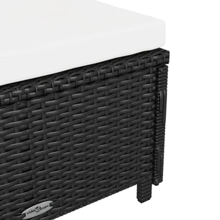 Chaise longue avec coussin blanc crème Résine tressée Noir