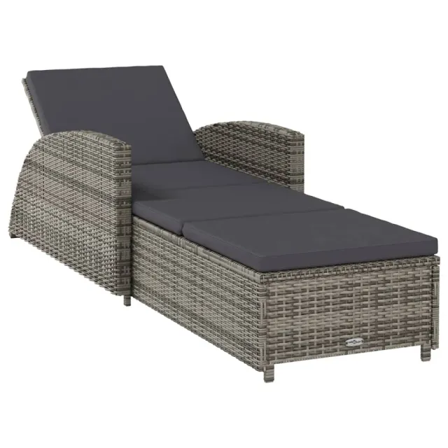 Chaise longue avec coussin gris foncé Résine tressée Gris