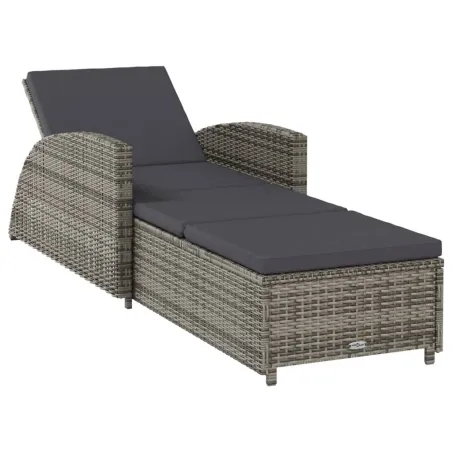 Chaise longue avec coussin gris foncé Résine tressée Gris