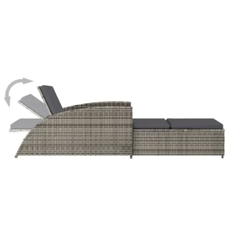 Chaise longue avec coussin gris foncé Résine tressée Gris
