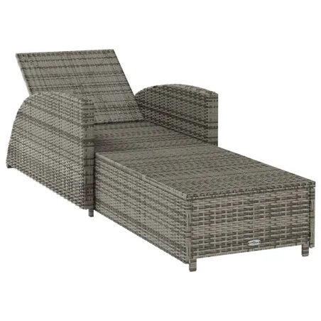 Chaise longue avec coussin gris foncé Résine tressée Gris