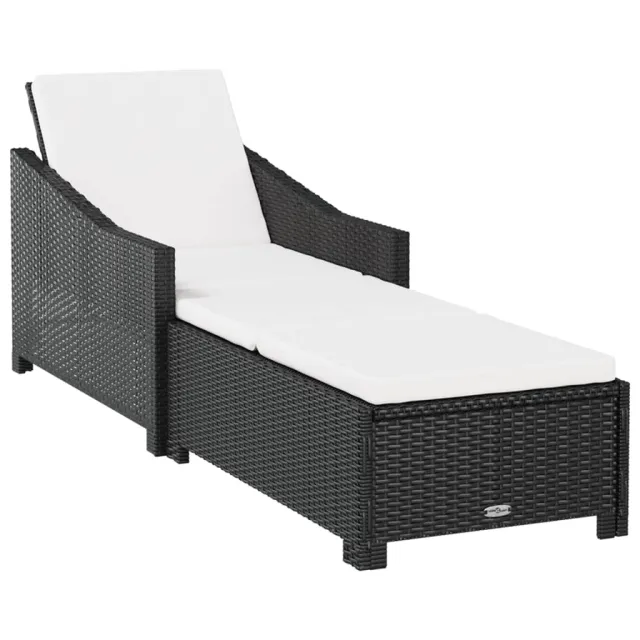 Chaise longue avec coussin blanc crème Résine tressée Noir