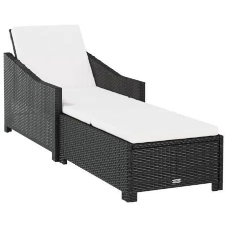 Chaise longue avec coussin blanc crème Résine tressée Noir