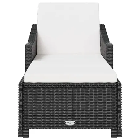 Chaise longue avec coussin blanc crème Résine tressée Noir
