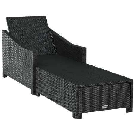 Chaise longue avec coussin blanc crème Résine tressée Noir