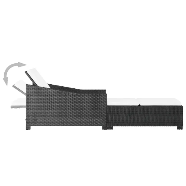 Chaise longue avec coussin blanc crème Résine tressée Noir