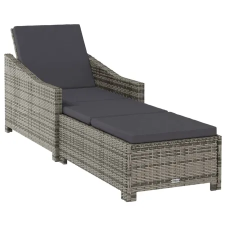 Chaise longue avec coussin gris foncé Résine tressée Gris