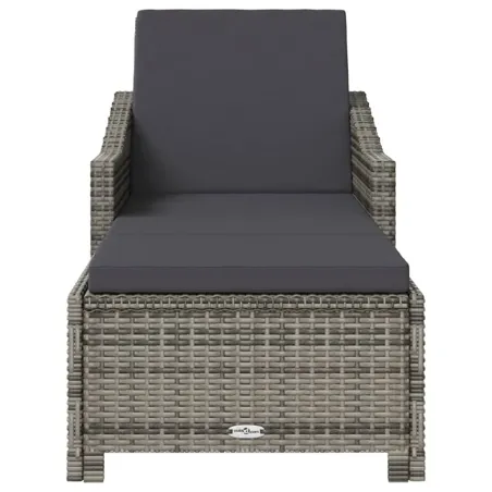 Chaise longue avec coussin gris foncé Résine tressée Gris