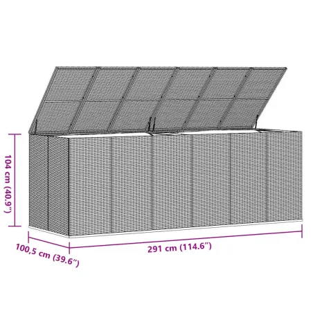 Boîte à coussins de jardin Résine tressée 291x100,5x104 cm Gris