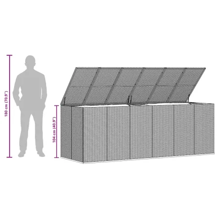 Boîte à coussins de jardin Résine tressée 291x100,5x104 cm Gris