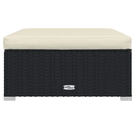 Repose-pied de jardin et coussin Noir 70x70x30cm Résine tressée