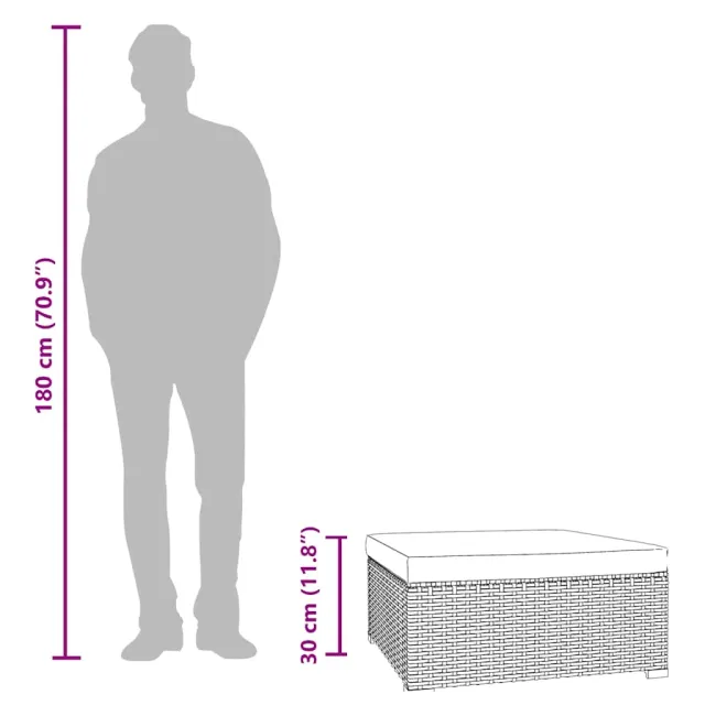 Repose-pied de jardin coussin Marron 70x70x30 cm Résine tressée