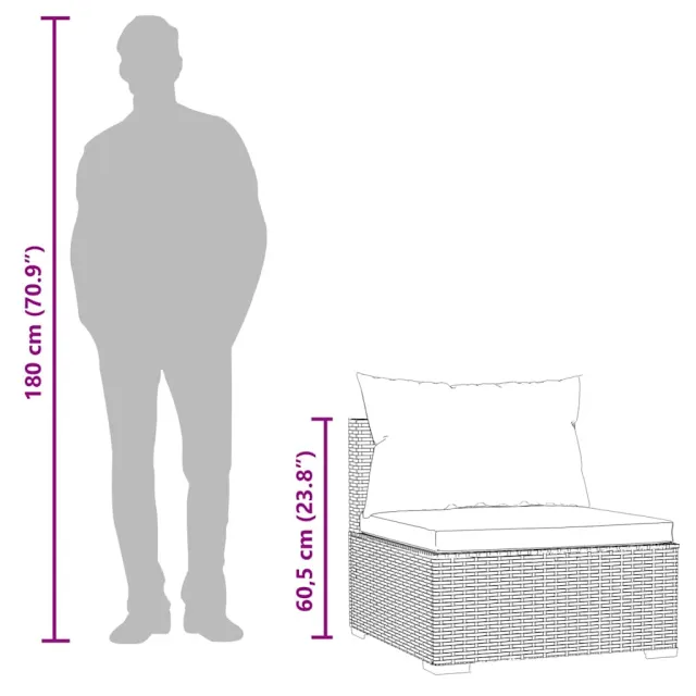 Canapé central de jardin avec coussins Marron Résine tressée