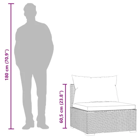 Canapé central de jardin avec coussins Noir Résine tressée