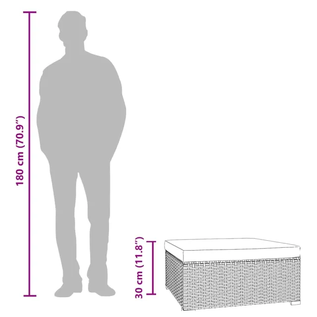 Repose-pied de jardin et coussin Marron 70x70x30 cm Poly rotin