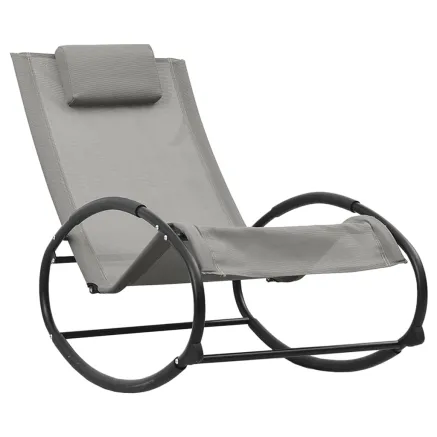 Chaise longue avec oreiller acier et textilène gris 2