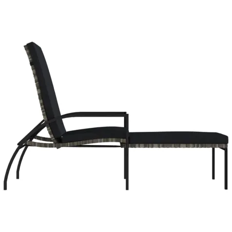 Chaise longue avec repose-pied Résine tressée Gris