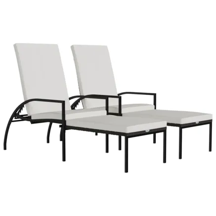 Chaises longues avec repose-pied 2 pcs Résine tressée Marron 2