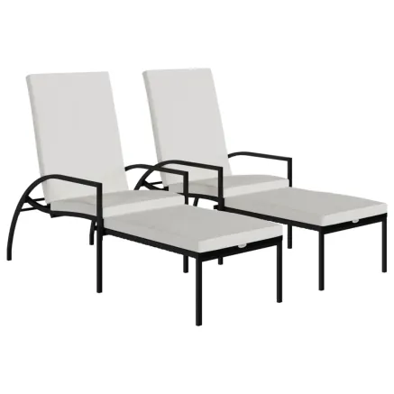 Chaises longues avec repose-pied 2 pcs Résine tressée Noir 2