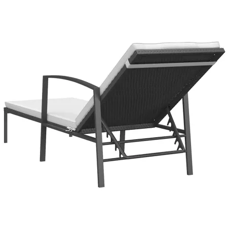 Chaise longue de jardin avec coussin résine tressée noir