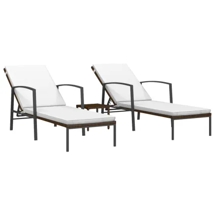 Chaises longues lot de 2 avec table résine tressée marron 2