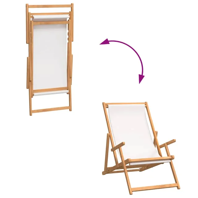 Chaise de plage pliable Bois de teck solide Crème