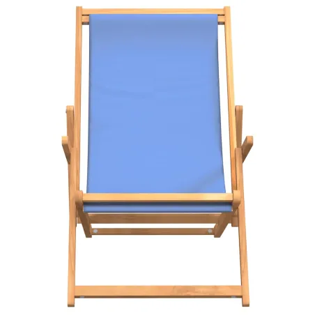 Chaise de plage pliable Bois de teck solide Bleu