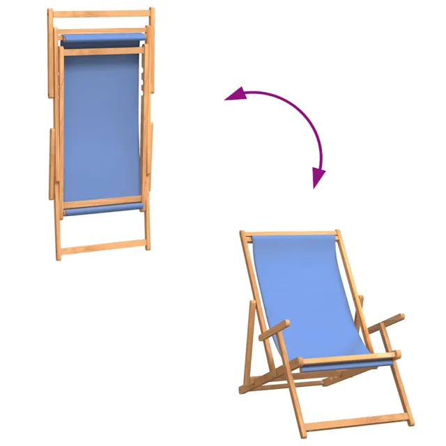 Chaise de plage pliable Bois de teck solide Bleu