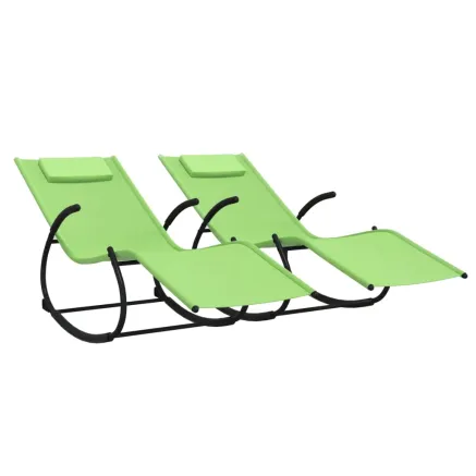 Chaises longues à bascule lot de 2 vert acier et textilène 2