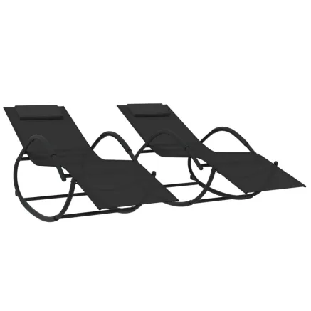 Chaises longues à bascule 2 pcs Noir Acier et textilène 2