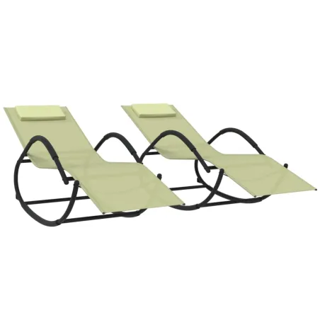 Chaises longues à bascule lot de 2 crème acier et textilène