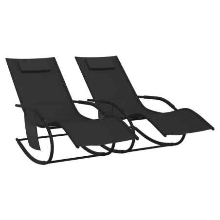 Chaises longues à bascule 2 pcs Noir Acier et textilène