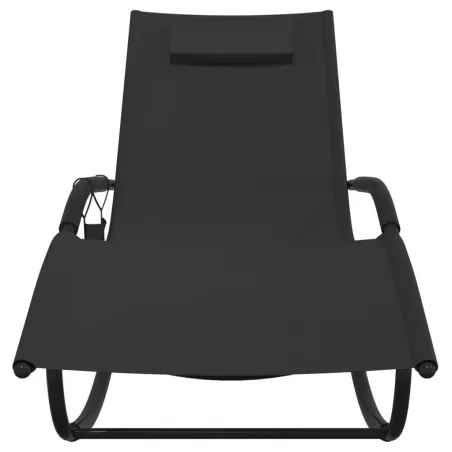 Chaises longues à bascule 2 pcs Noir Acier et textilène