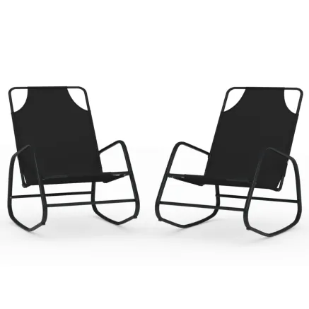 Chaises longues à bascule 2 pcs Noir Acier et textilène 2