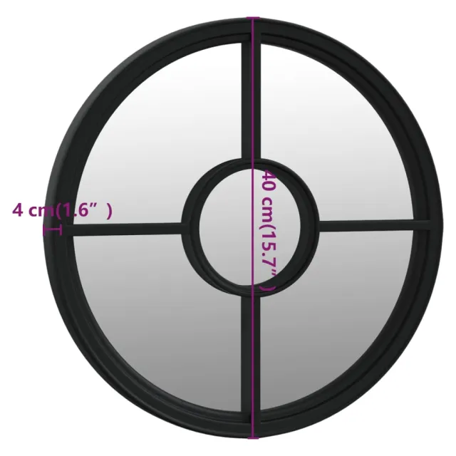 Miroir de jardin Noir 40x4 cm Fer Rond utilisation extérieure