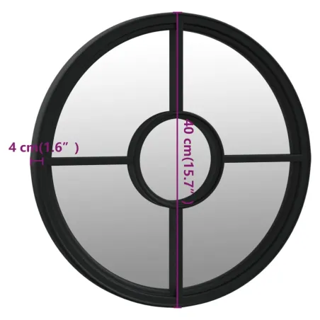 Miroir de jardin Noir 40x4 cm Fer Rond utilisation extérieure