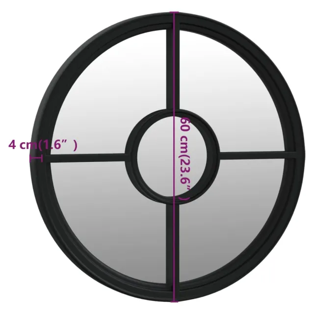 Miroir de jardin Noir 60x4 cm Fer Rond utilisation extérieure