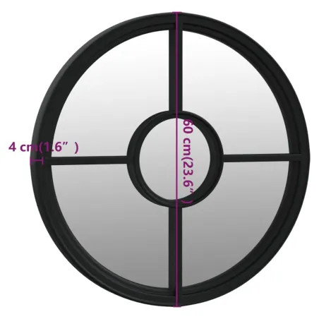 Miroir de jardin Noir 60x4 cm Fer Rond utilisation extérieure