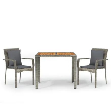 Ensemble à manger de jardin 3 pcs coussins gris résine tressée 2