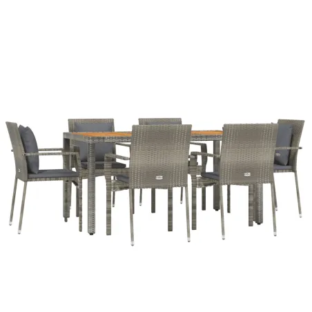 Ensemble à manger jardin et coussins 7 pcs gris rotin
