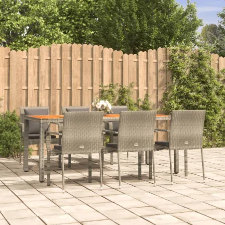 Ensemble à manger jardin et coussins 7 pcs gris rotin