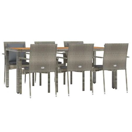 Ensemble à manger jardin et coussins 7 pcs gris rotin