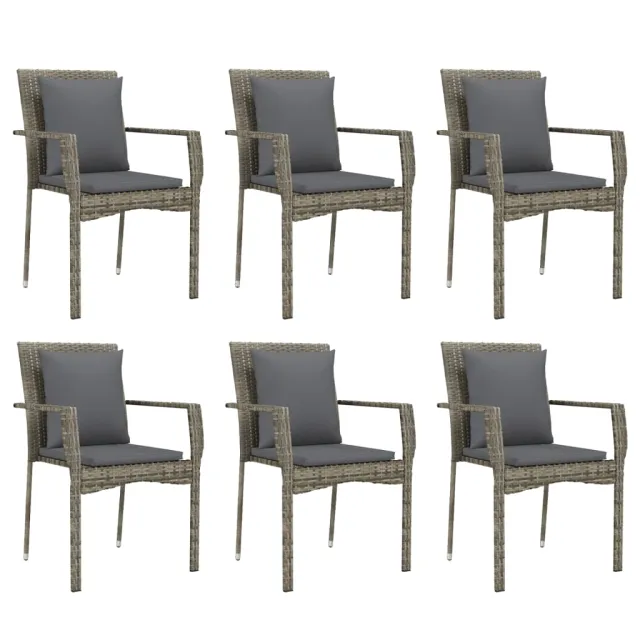 Ensemble à manger jardin et coussins 7 pcs gris rotin