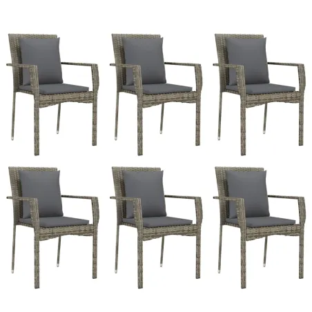 Ensemble à manger jardin et coussins 7 pcs gris rotin