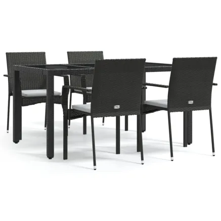 Ensemble à manger de jardin coussins 5pcs Noir Résine tressée 2