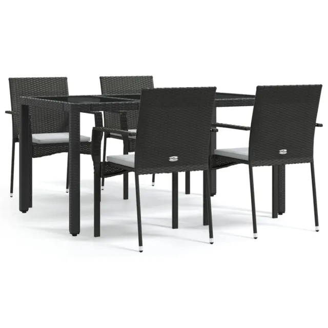 Ensemble à manger de jardin coussins 5pcs Noir Résine tressée
